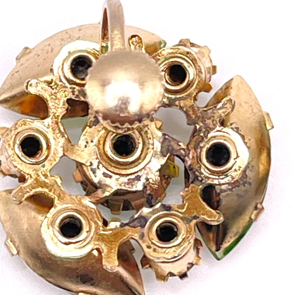 Vintage Unsigned Green AB Rhinestone Screw On Earrings - Picture 5 of 7